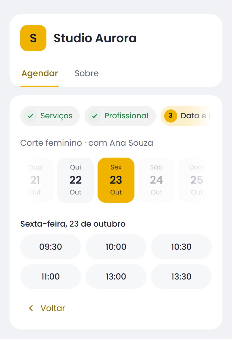 Página de agendamento no celular, com o cliente escolhendo dia e horário livre